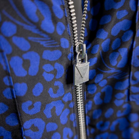 Michael Kors Black and Blue Leopard Print Zip Up Long Sleeve Snap Tab Sleeves - Picture 4 of 11